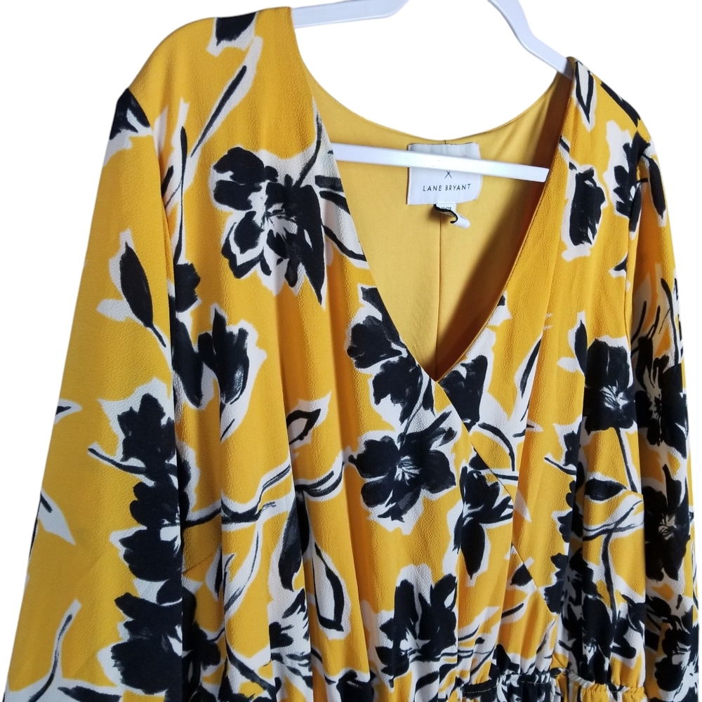 Lane Bryant BeautiCurve Crossover Midi Yellow And Black Floral Dress - Picture 3 of 10